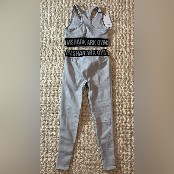 GYMSHARK Sports Bra top flex high rise leggings light grey marl black active set - Picture 5 of 10